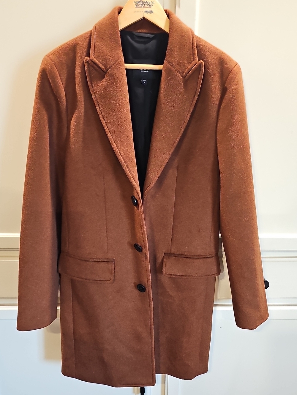 Women's Classic Single-Breasted Trench Wool Coat in Rust Brown